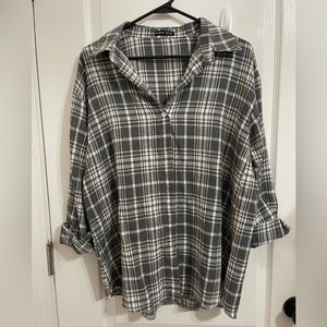 SHEIN grey and white Flannel button up